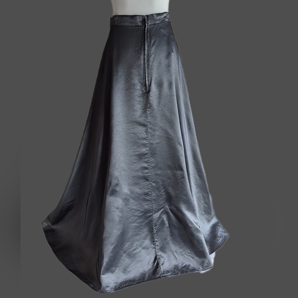 Vintage Formal Floor Length Maxi Skirt Satin Dark Grey Silver Chrome Small/Med - Picture 3 of 16